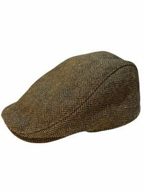 Boru Tweed Traditioinal Wool Newsboy Flat Cap Herringbone size 7-1/4 Mens Brown